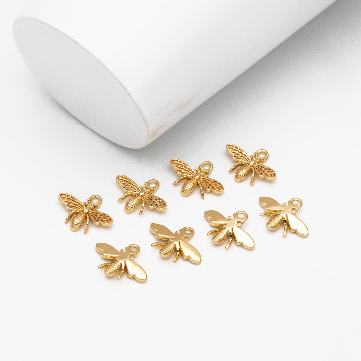 10pcs Gold Bee Charm 10x14mm, 18K Gold Plated Brass, Honeybee Pendants (GB-3093-B)