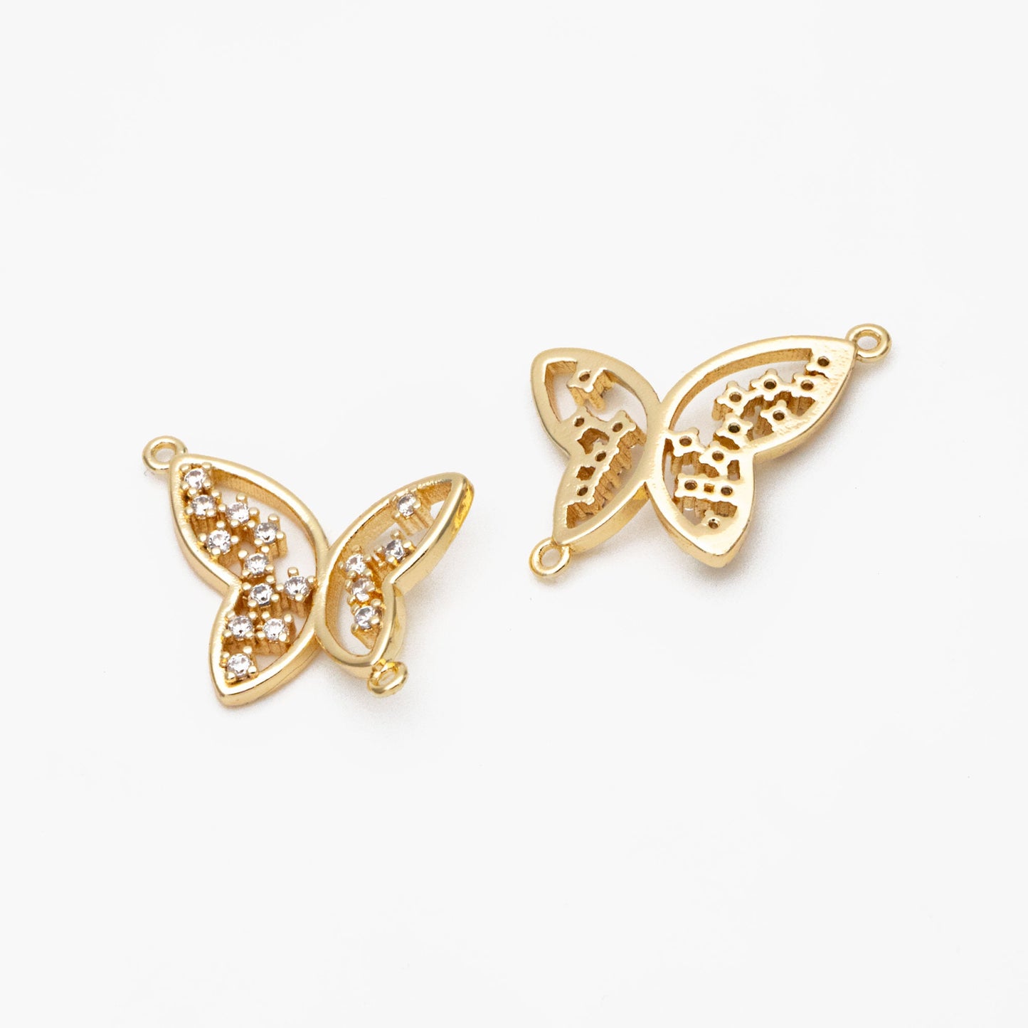 4pcs CZ Pave Gold Butterfly Connector 21x16mm, 18K Gold plated Brass, Butterfly Charms Pendants (GB-3879)