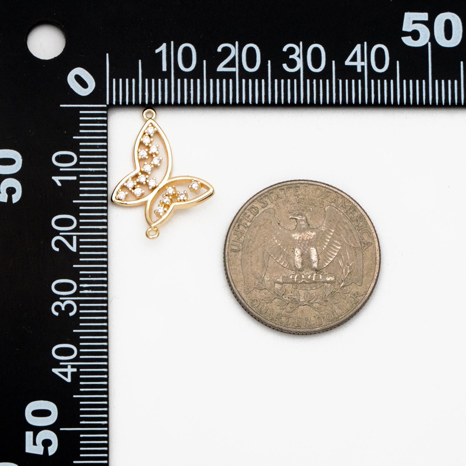 4pcs CZ Pave Gold Butterfly Connector 21x16mm, 18K Gold plated Brass, Butterfly Charms Pendants (GB-2535-J)