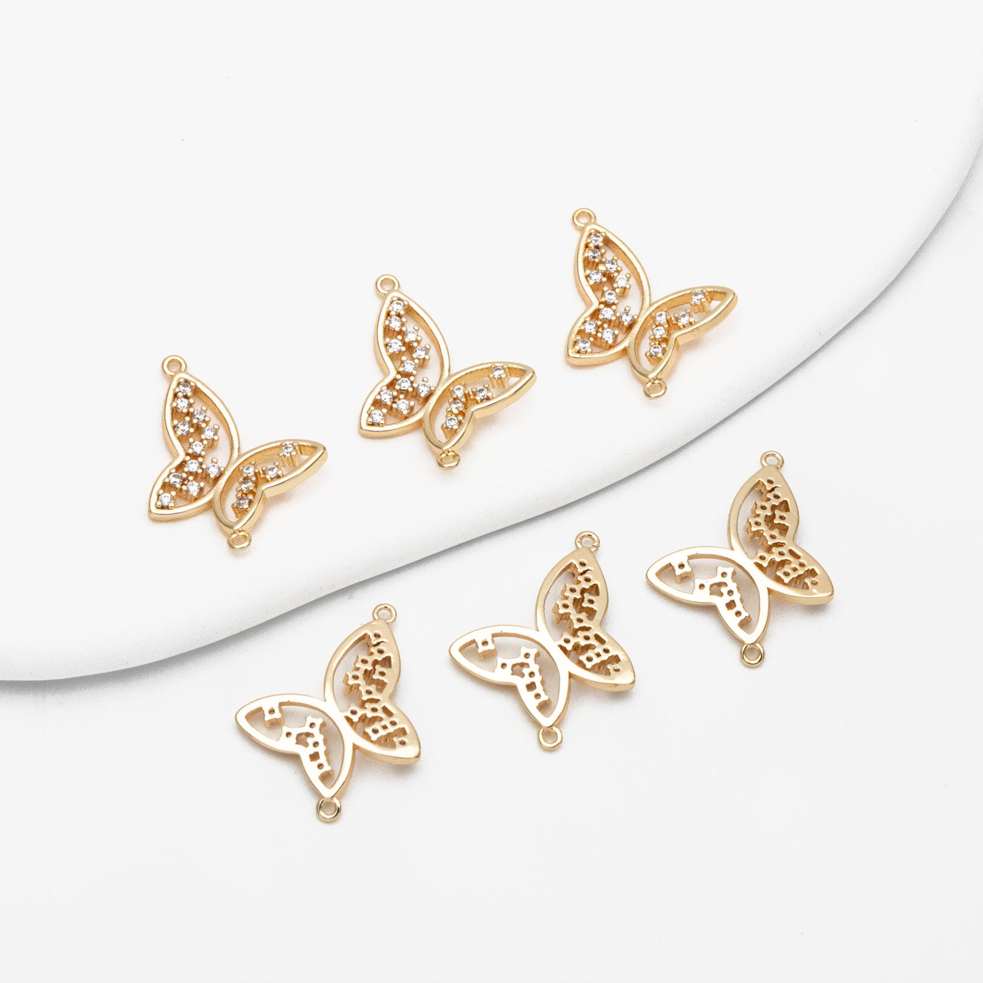 4pcs CZ Pave Gold Butterfly Connector 21x16mm, 18K Gold plated Brass, Butterfly Charms Pendants (GB-3879)