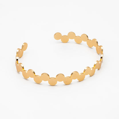 1pcs Gold Brushed Round Disc Bangle Bracelet, Stackable Bracelets, Adjustable Bangle Bracelet (#GB-3880)