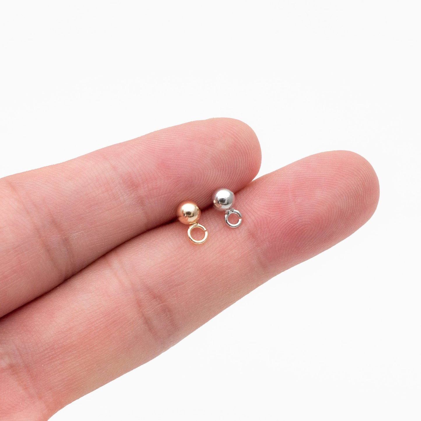 20pcs Gold/ Rhodium plated Brass Stud Earring, Ball Ear Posts with Open Ring/ Loop, 4mm Ball Size (GB-1501)