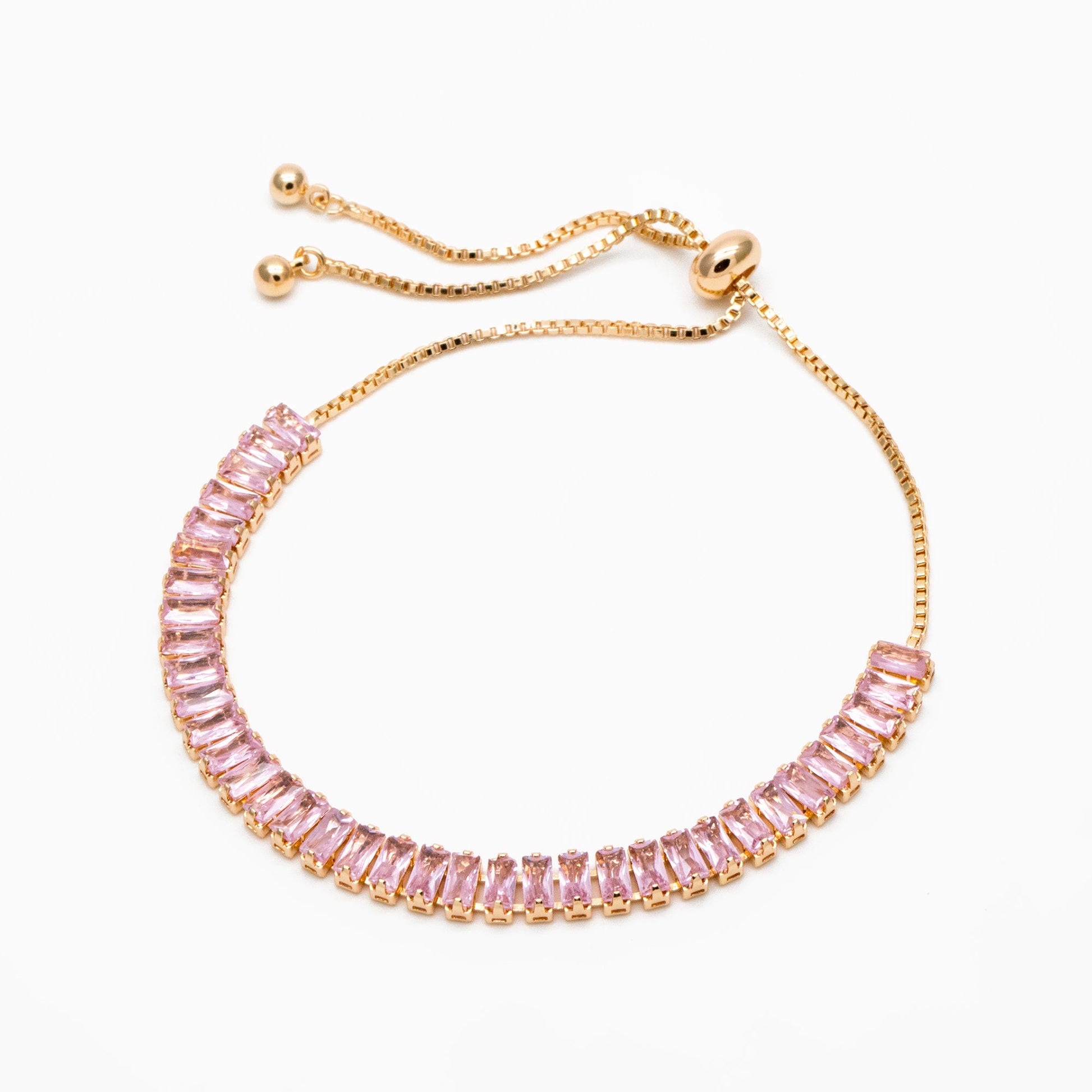 Sparkly Rhinestone Bracelet, Crystal Glass Tennis Bracelets with Box Chain, Gold/ Rhodium plated Adjustable Bracelet (GB-3878)