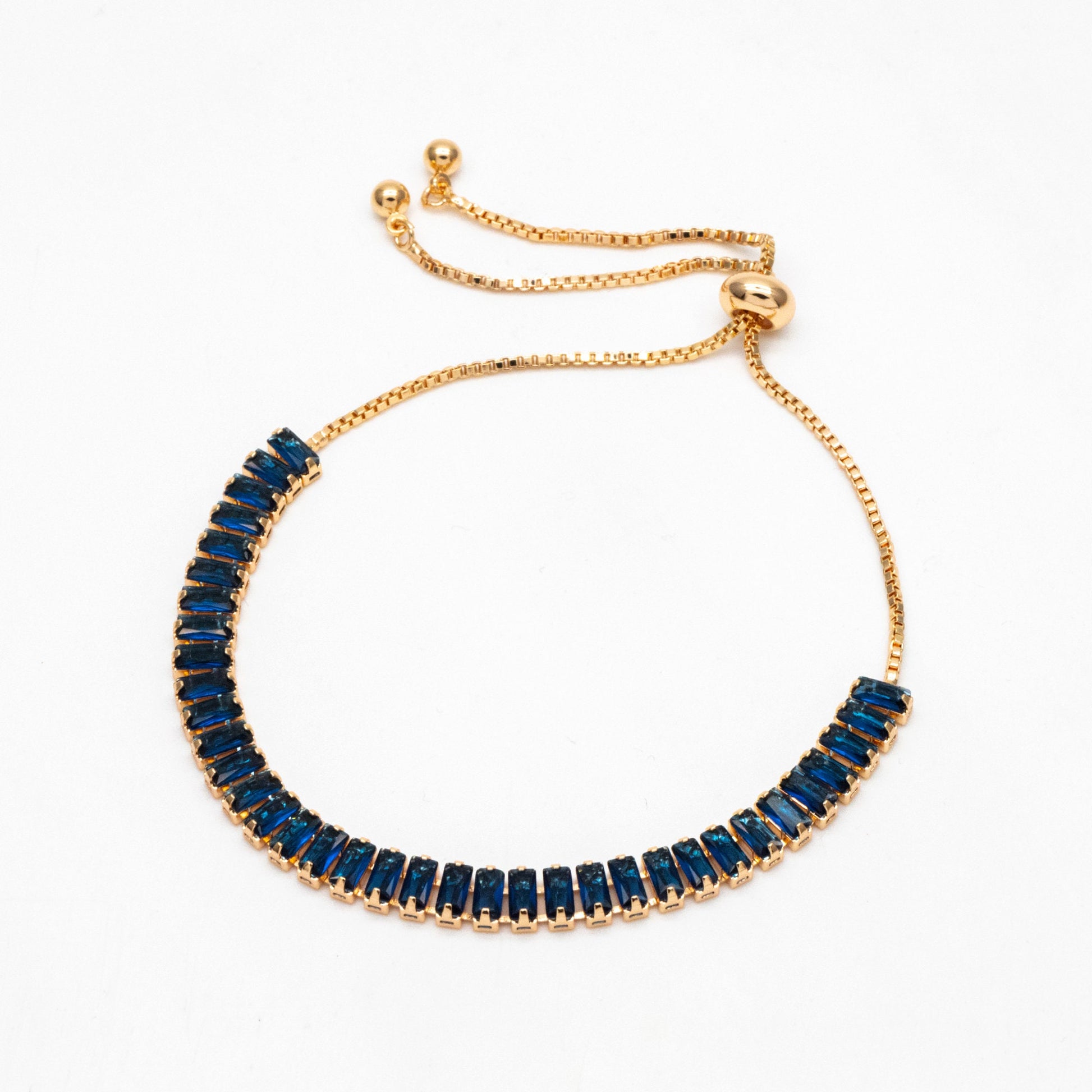 Sparkly Rhinestone Bracelet, Crystal Glass Tennis Bracelets with Box Chain, Gold/ Rhodium plated Adjustable Bracelet (GB-3878)