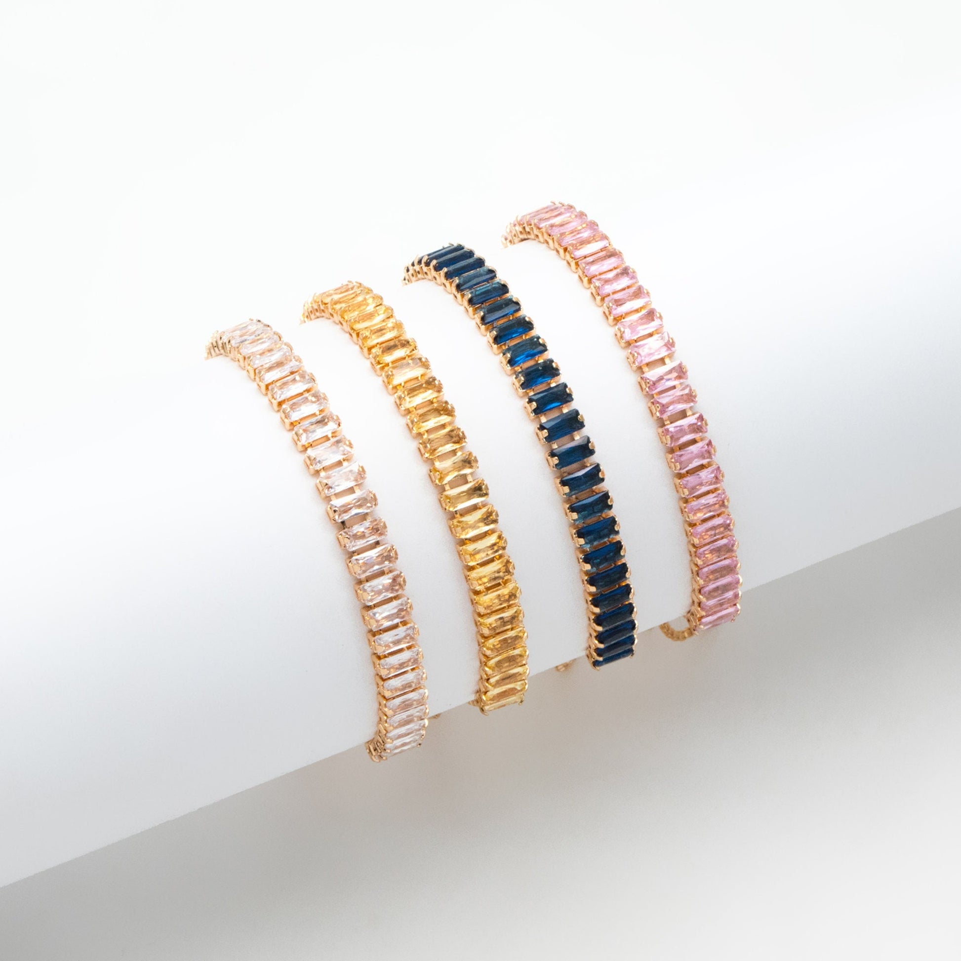 Sparkly Rhinestone Bracelet, Crystal Glass Tennis Bracelets with Box Chain, Gold/ Rhodium plated Adjustable Bracelet (GB-3878)