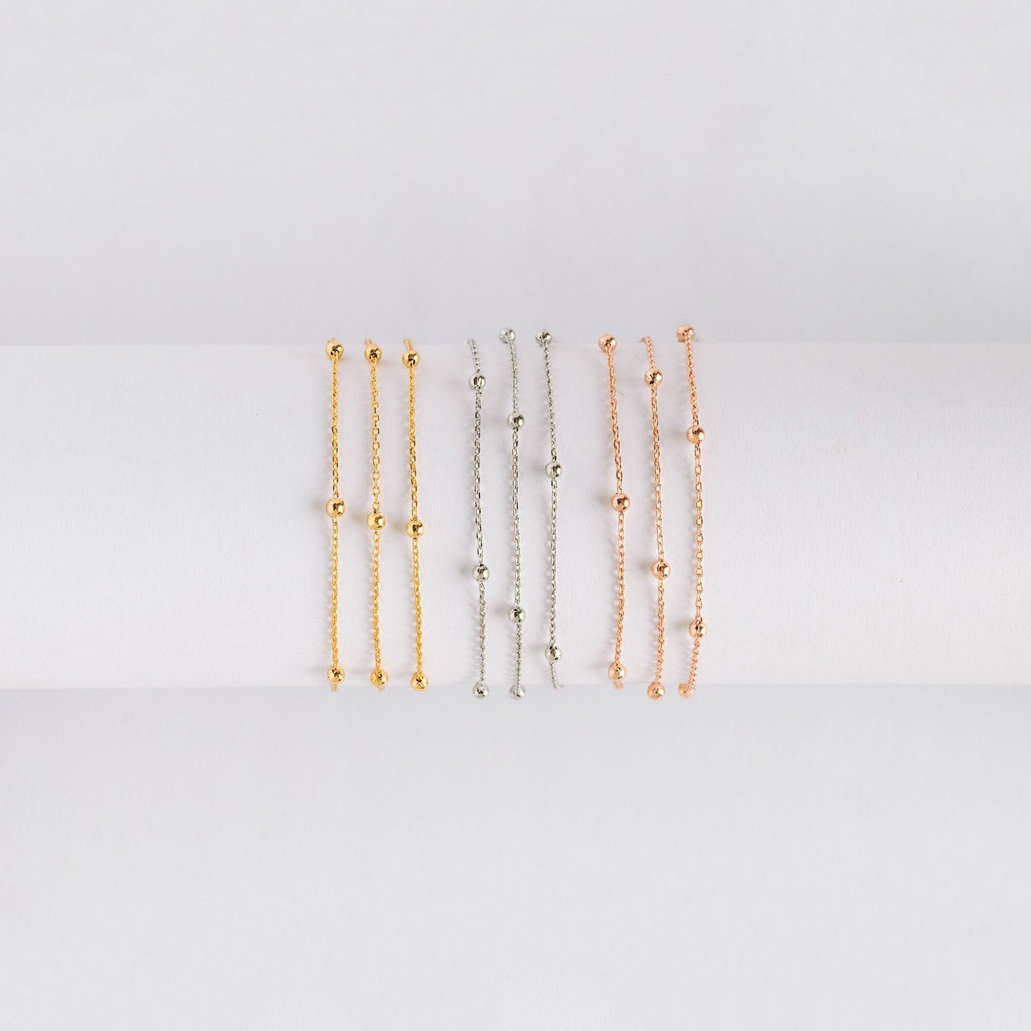 Gold/ Silver/ Rose Gold Satellite Chains, 1.1mm Chain with 2.5mm Round Beads, Color Not Easily Tarnish (#LK-170)/ 1 Meter=3.3 ft