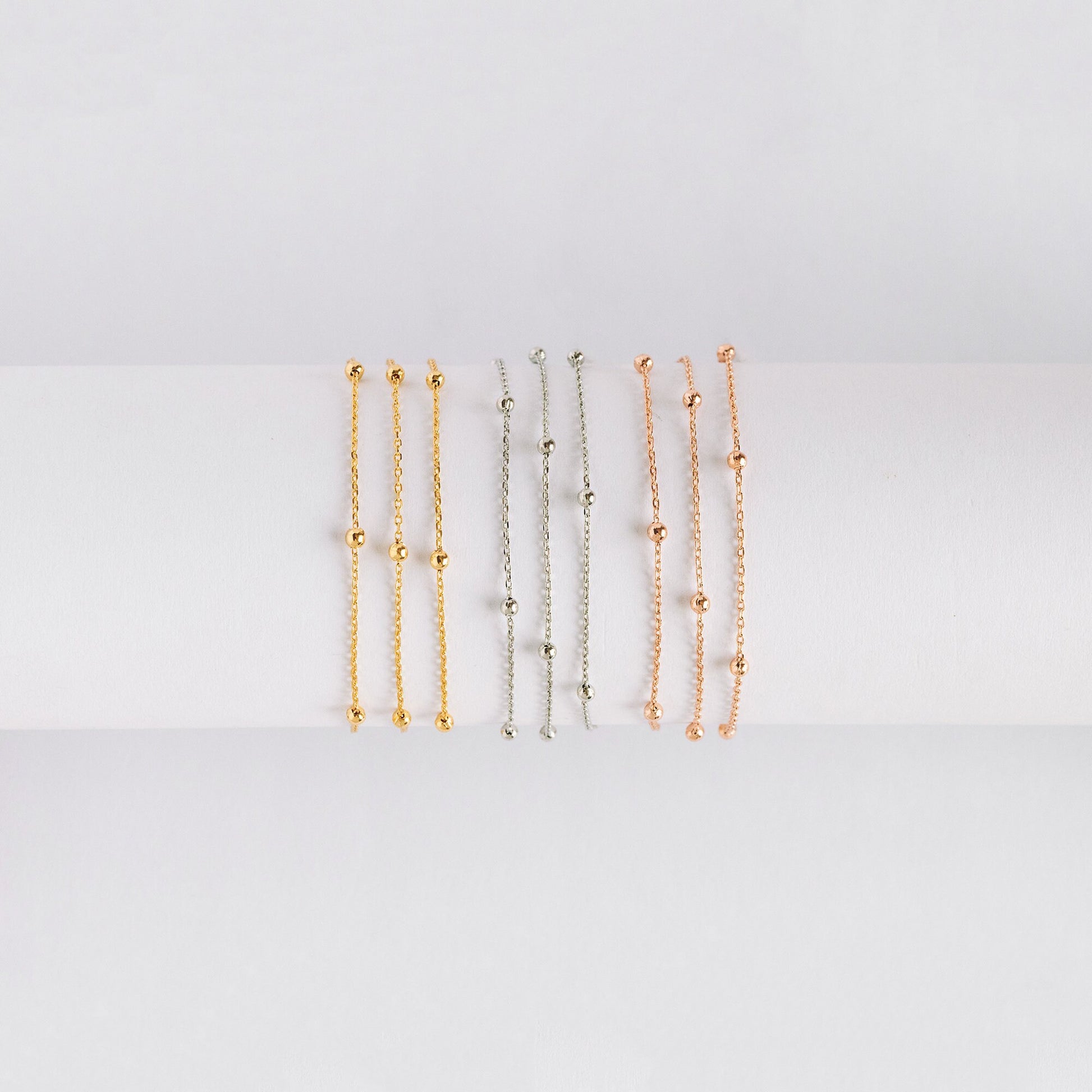 Gold/ Silver/ Rose Gold Satellite Chains, 1.1mm Chain with 2.5mm Round Beads, Color Not Easily Tarnish (#LK-170)/ 1 Meter=3.3 ft