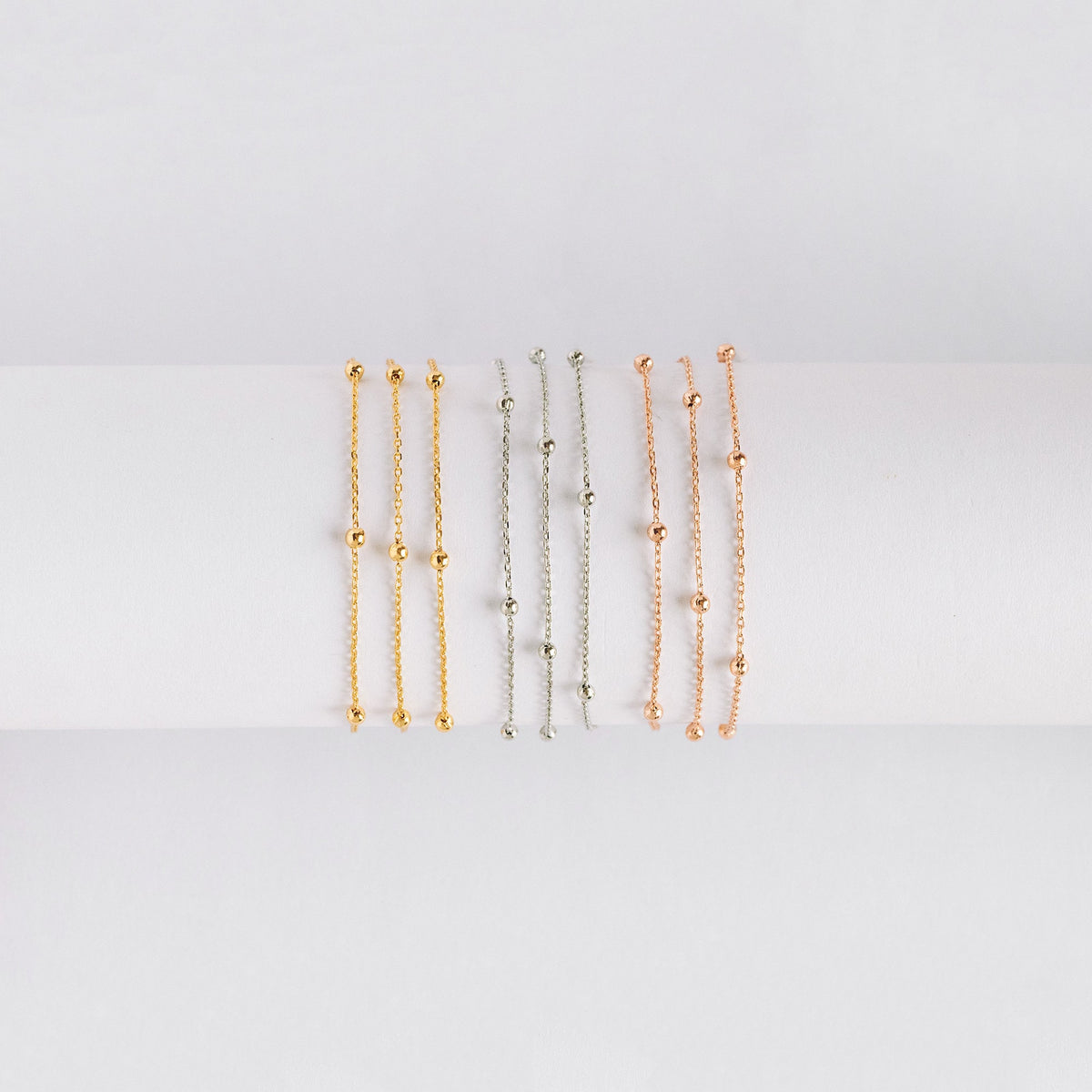 Gold/ Silver/ Rose Gold Satellite Chains, 1.1mm Chain with 2.5mm Round Beads, Color Not Easily Tarnish (#LK-170)/ 1 Meter=3.3 ft