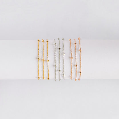 Gold/ Silver/ Rose Gold Satellite Chains, 1.1mm Chain with 2.5mm Round Beads, Color Not Easily Tarnish (#LK-170)/ 1 Meter=3.3 ft