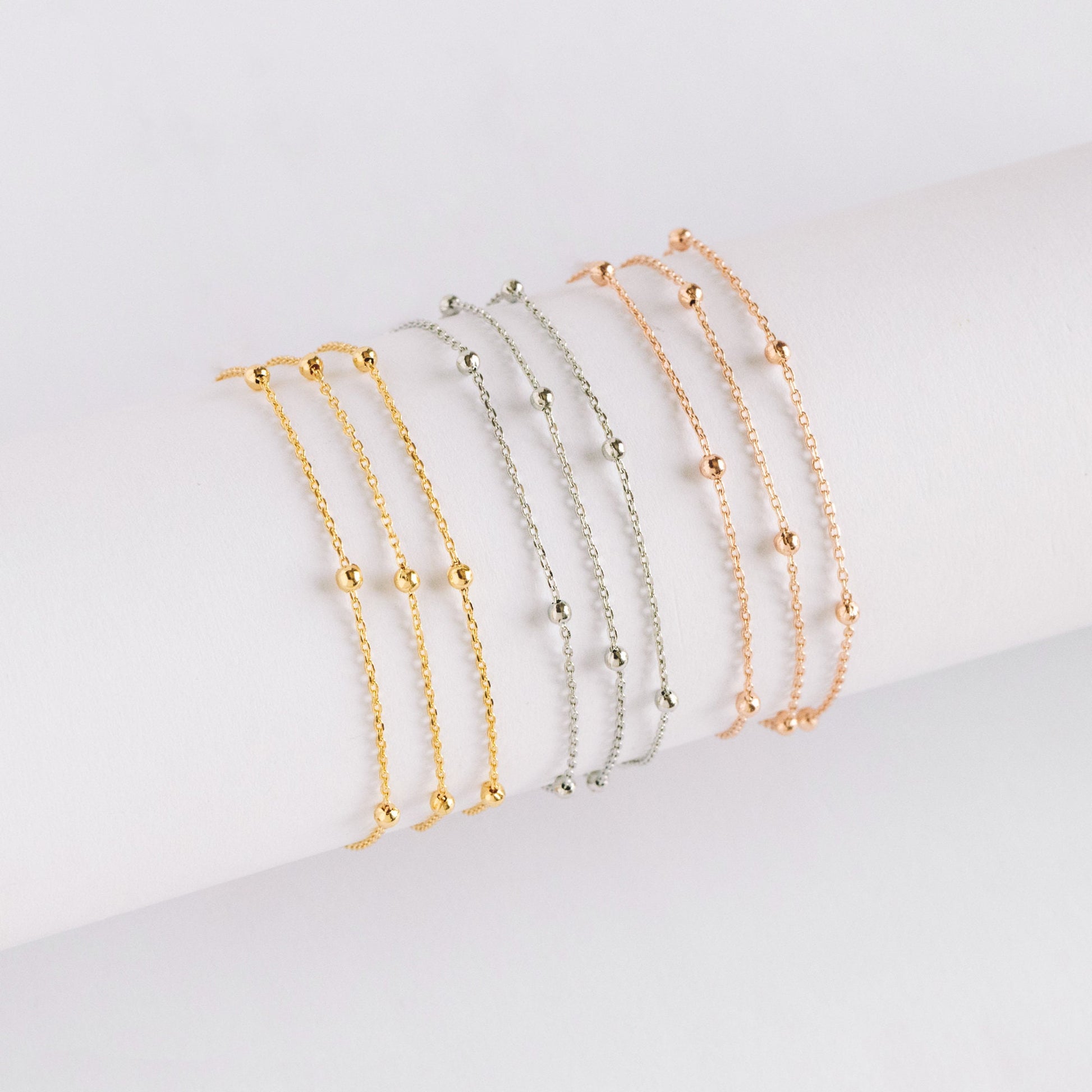 Gold/ Silver/ Rose Gold Satellite Chains, 1.1mm Chain with 2.5mm Round Beads, Color Not Easily Tarnish (#LK-170)/ 1 Meter=3.3 ft