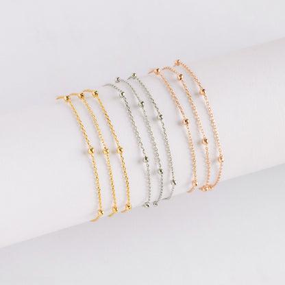 Gold/ Silver/ Rose Gold Satellite Chains, 1.1mm Chain with 2.5mm Round Beads, Color Not Easily Tarnish (#LK-170)/ 1 Meter=3.3 ft