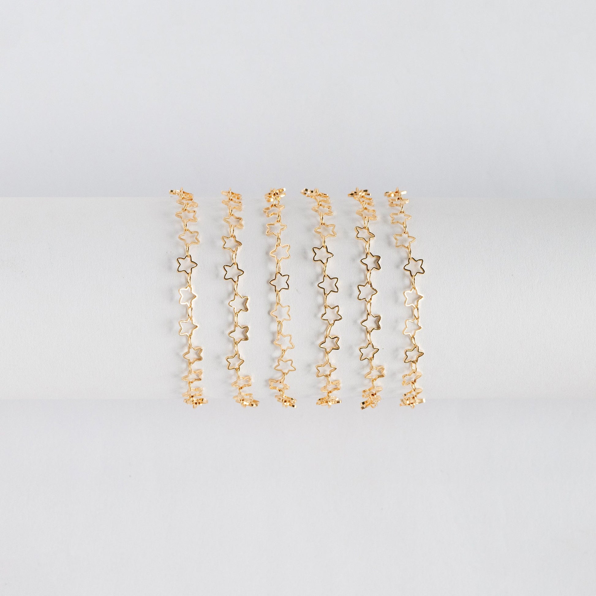 Gold/ Silver Tone Star Chain 5mm, Gold/ Rhodium plated Brass, Star Link Chains Wholesale (#LK-210)/ 1 Meter=3.3 ft