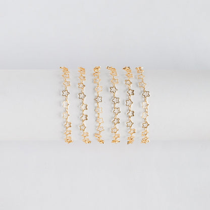 Gold/ Silver Tone Star Chain 5mm, Gold/ Rhodium plated Brass, Star Link Chains Wholesale (#LK-210)/ 1 Meter=3.3 ft