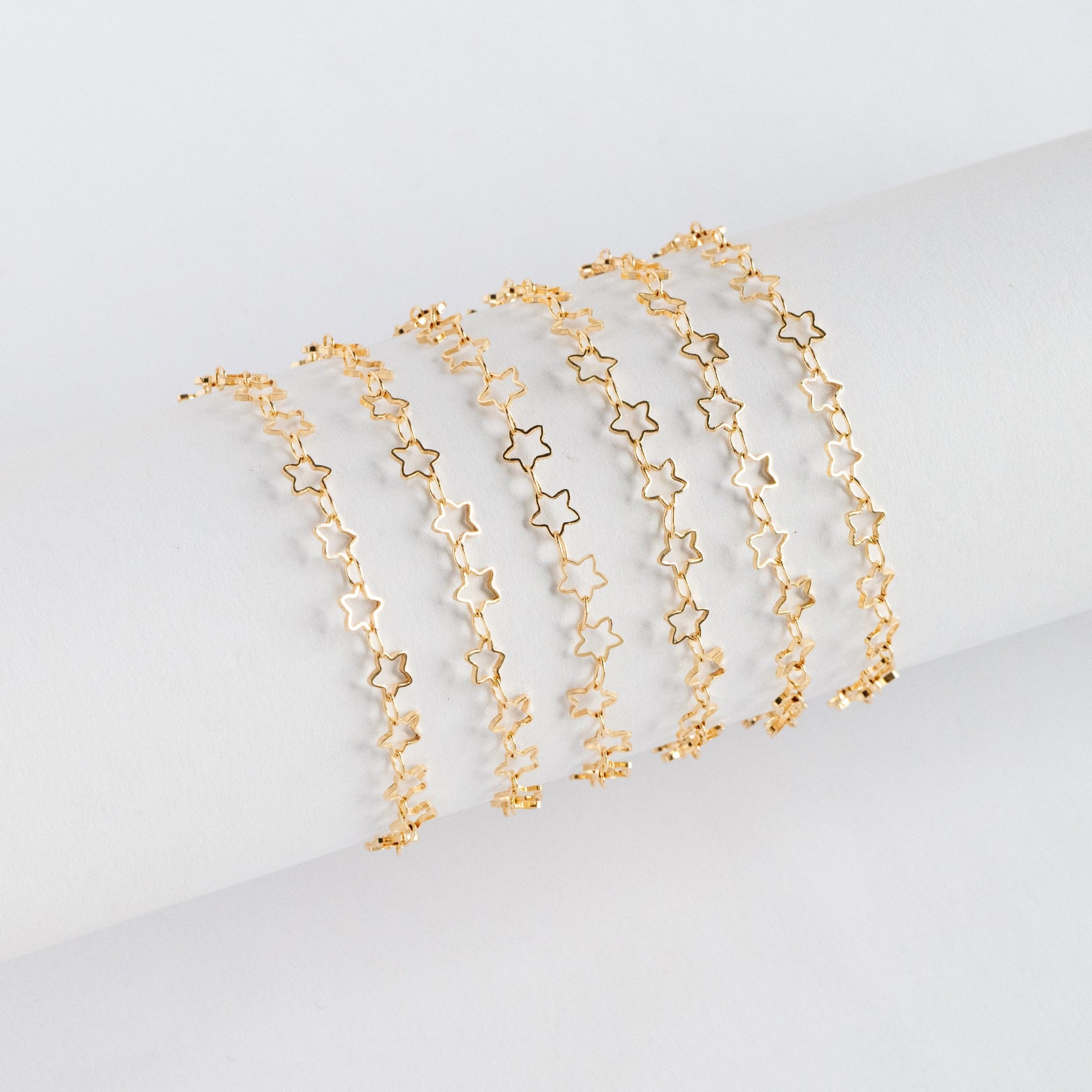 Gold/ Silver Tone Star Chain 5mm, Gold/ Rhodium plated Brass, Star Link Chains Wholesale (#LK-210)/ 1 Meter=3.3 ft