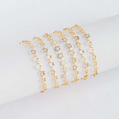 Gold/ Silver Tone Star Chain 5mm, Gold/ Rhodium plated Brass, Star Link Chains Wholesale (#LK-210)/ 1 Meter=3.3 ft