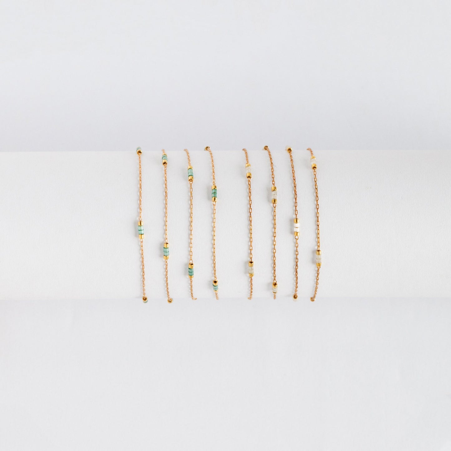 Dainty Miyuki Seed Glass Bead Chain 1.8mm, Unplated Brass Beaded Tiny Chain, Blue/ White (#LK-213)/ 1 Meter=3.3ft