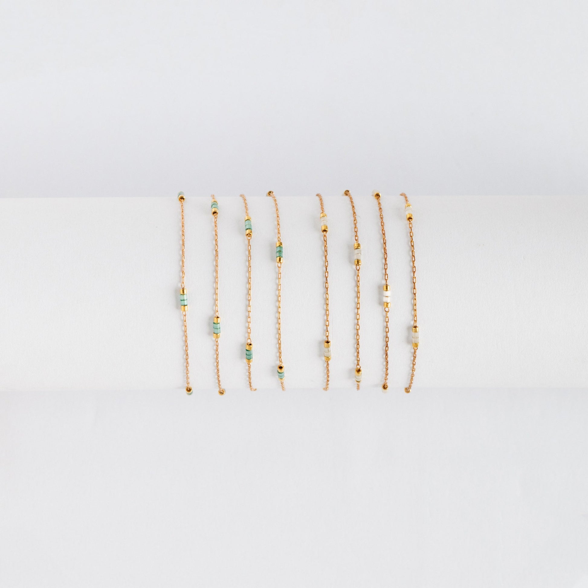 Dainty Miyuki Seed Glass Bead Chain 1.8mm, Unplated Brass Beaded Tiny Chain, Blue/ White (#LK-213)/ 1 Meter=3.3ft