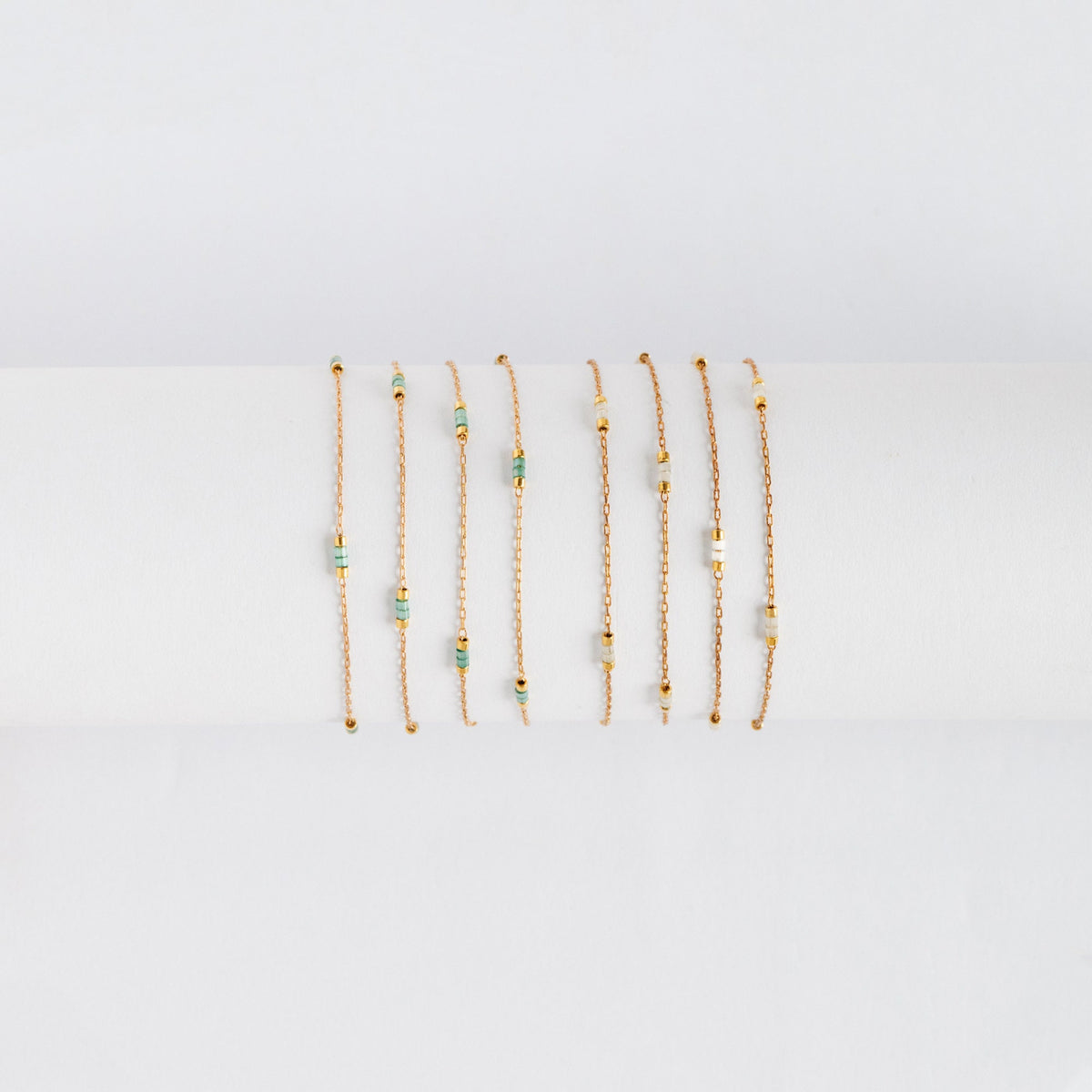 Dainty Miyuki Seed Glass Bead Chain 1.8mm, Unplated Brass Beaded Tiny Chain, Blue/ White (#LK-213)/ 1 Meter=3.3ft