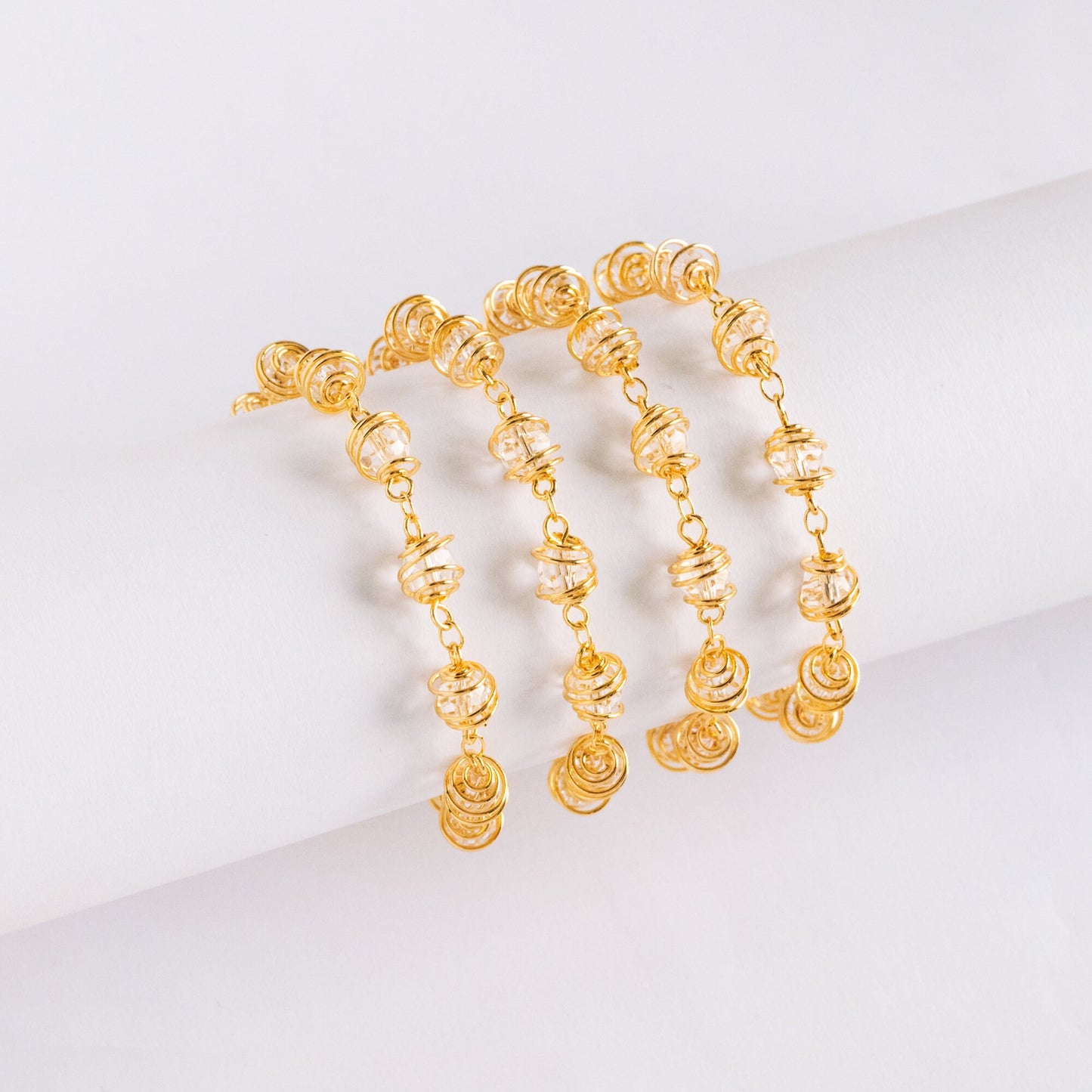 Gold Crystal Bead Chain 7.5mm, Glass Rondelle Beaded Chain, Handmade Wire Chain Wholesale (#LK-218-1)/ 1 Meter=3.3ft