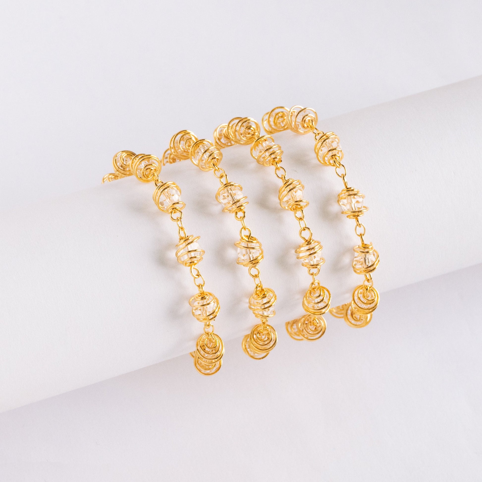 Gold Crystal Bead Chain 7.5mm, Glass Rondelle Beaded Chain, Handmade Wire Chain Wholesale (#LK-218-1)/ 1 Meter=3.3ft