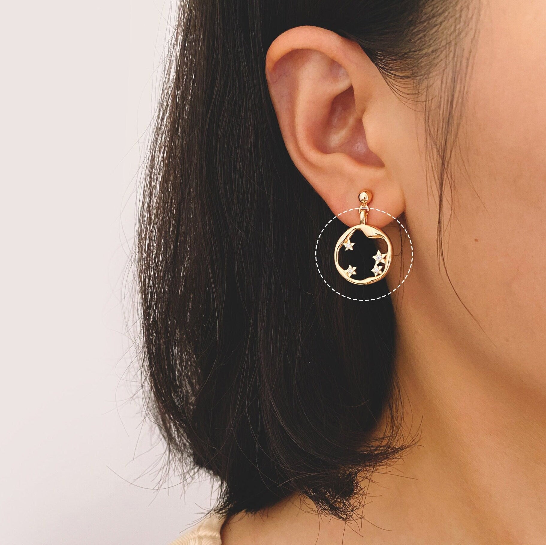 10pcs CZ pave Gold Irregular Circle and Star Pendants, 18K Gold plated Brass, Rhinestone Round Hoop Circle Charms (GB-2482)