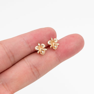 10pcs CZ Pave Gold Flower Earring with Loop, Gold Plated Brass, Jewelry Making, Diy Material, Jewelry Supplies (GB-3873)