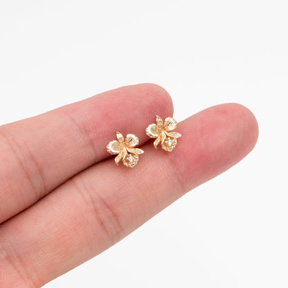 10pcs CZ Pave Gold Flower Earring with Loop, Gold Plated Brass, Jewelry Making, Diy Material, Jewelry Supplies (GB-3873)