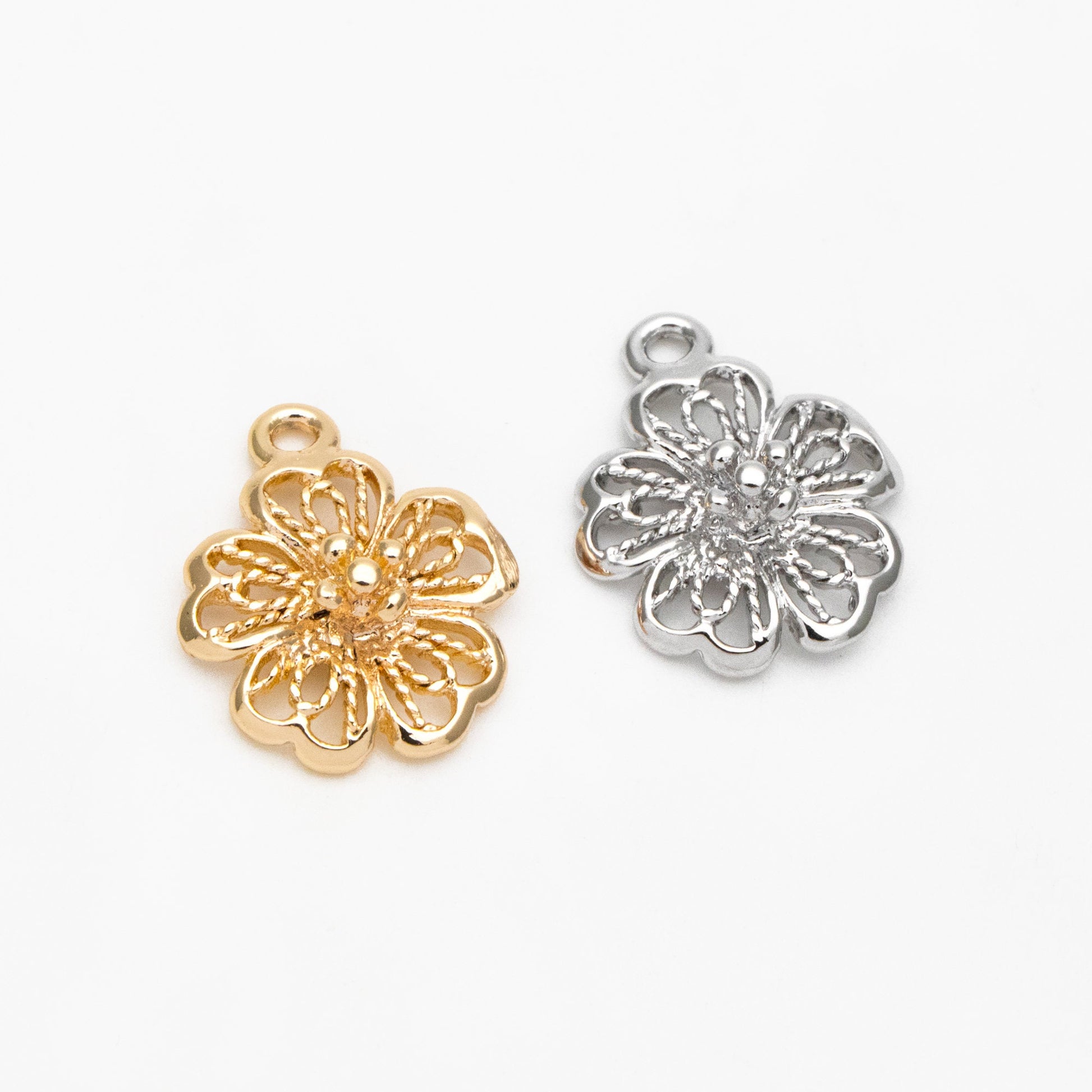 10pcs Gold/ Silver Tone Hollow Flower Charms, Jewelry Making, Diy Material, Jewelry Supplies (GB-3893)