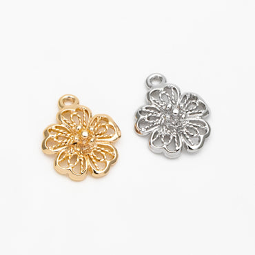 10pcs Gold/ Silver Tone Hollow Flower Charms, Jewelry Making, Diy Material, Jewelry Supplies (GB-3893)