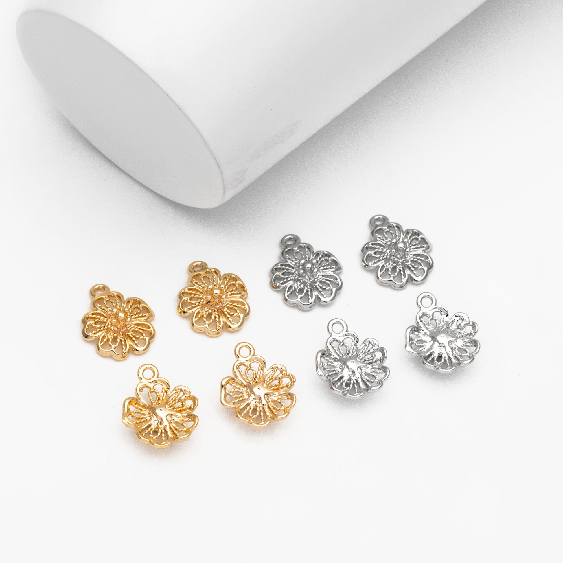 10pcs Gold/ Silver Tone Hollow Flower Charms, Jewelry Making, Diy Material, Jewelry Supplies (GB-3893)