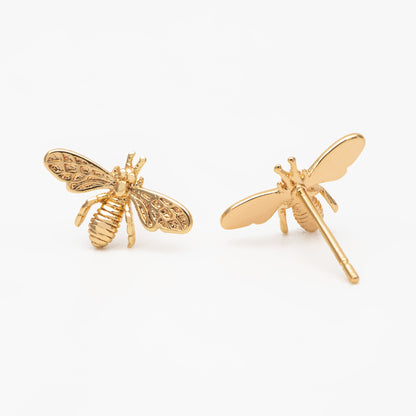 10pcs Gold/ Rhodium plated Brass Bee Ear Posts 14.5mm, Honeybee Stud Earrings (GB-516)