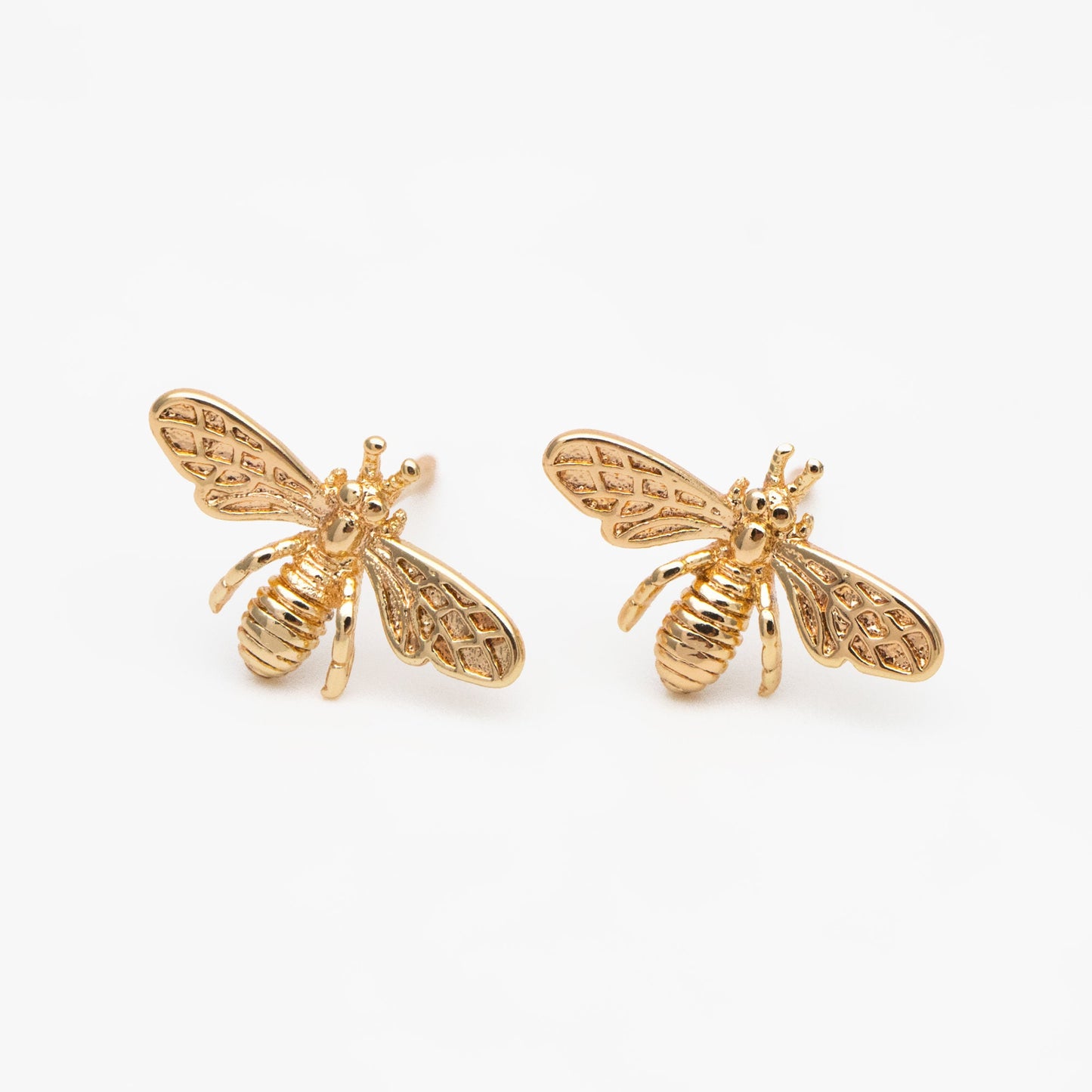 10pcs Gold/ Rhodium plated Brass Bee Ear Posts 14.5mm, Honeybee Stud Earrings (GB-516)