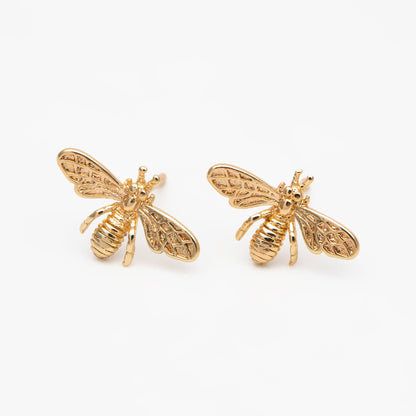 10pcs Gold/ Rhodium plated Brass Bee Ear Posts 14.5mm, Honeybee Stud Earrings (GB-516)