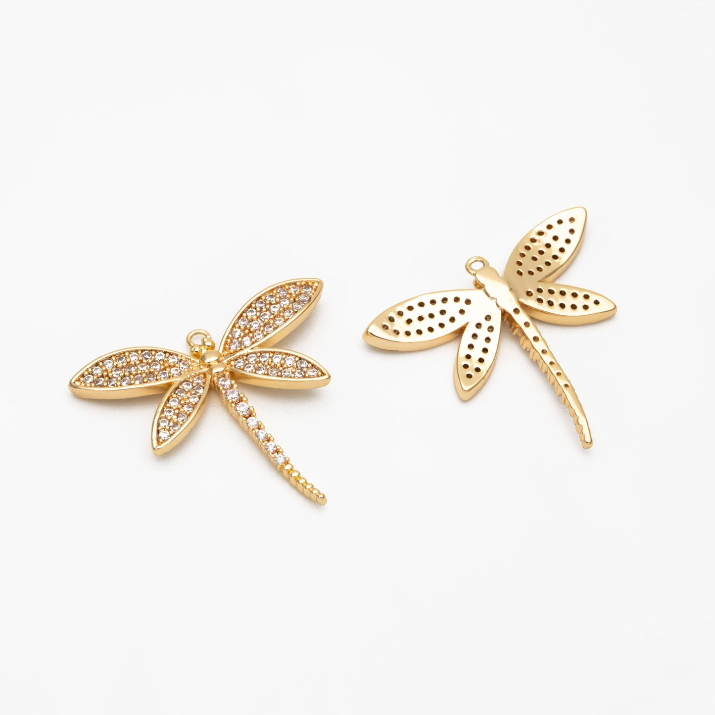 4pcs CZ Pave Dragonfly Charm 21x25mm, 18K Gold Plated Brass, Cute Dragonfly Pendants (GB-3196-B)