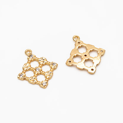10pcs CZ Pave Rhombus Charms, 18K Gold Plated Brass, Geometric Square Pendants (GB-3885)