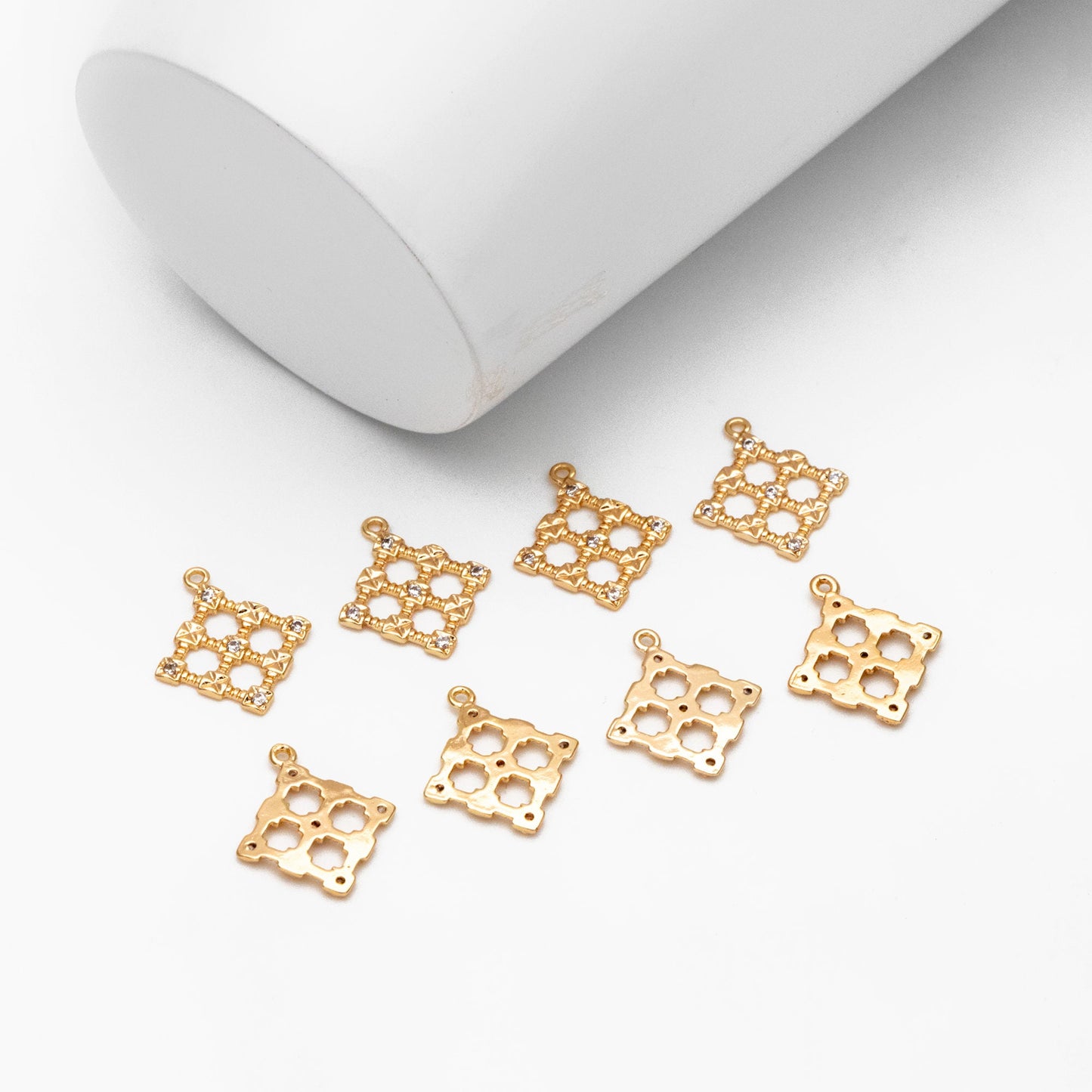 10pcs CZ Pave Rhombus Charms, 18K Gold Plated Brass, Geometric Square Pendants (GB-3885)
