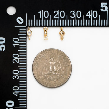 10pcs Round Clear Zircon Charm Connectors 8x3mm, Real Gold plated Brass, Mini Geometric Pendants (GB-3897-B)