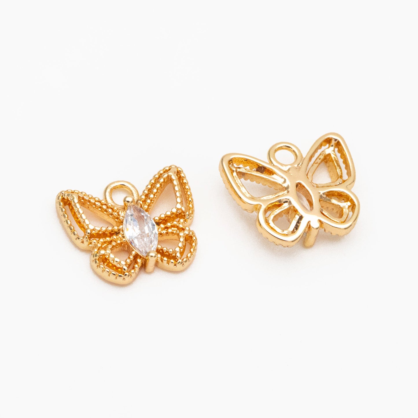 4pcs CZ Pave Gold Butterfly Charm Pendants, Jewelry Findings, Wholesale Supplies (GB-3561-C)