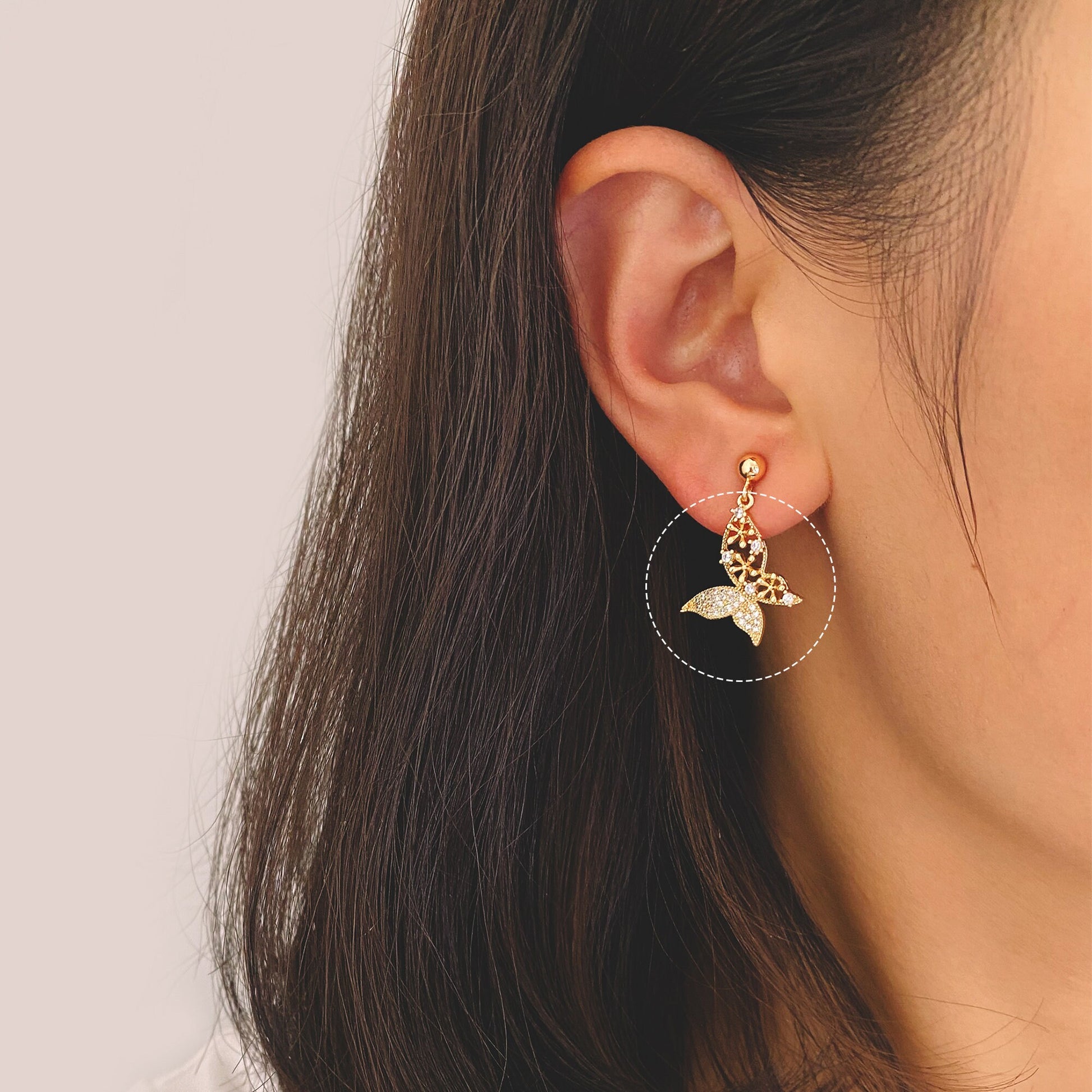 4pcs Gold plated Brass Hollow Butterfly Charms, CZ pave Butterfly Filigree Pendants (GB-3561-K)