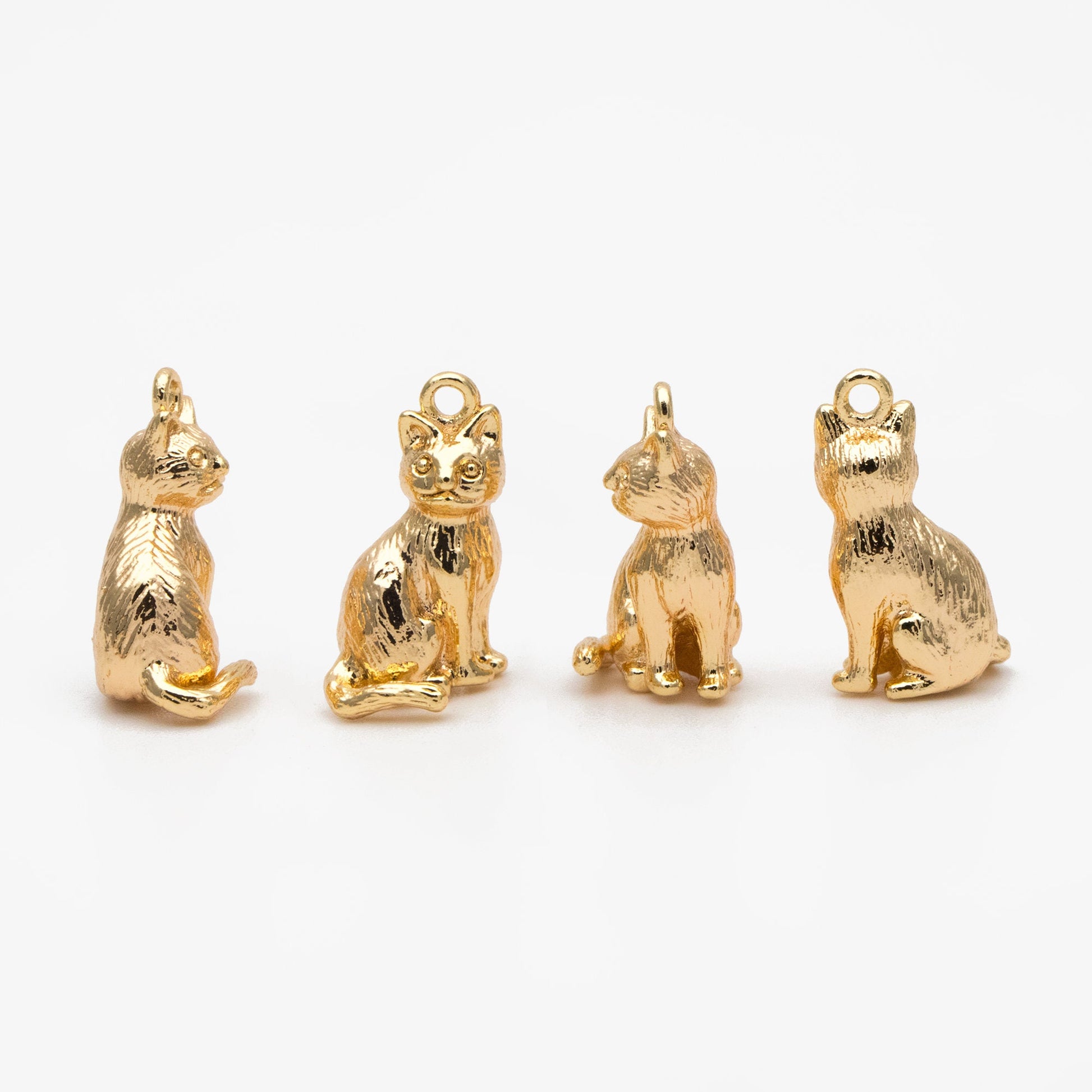 10pcs Shiny Gold/ Silver 3D Cat Charm, 15x8.5mm, Cat Pendant(GB-1685)