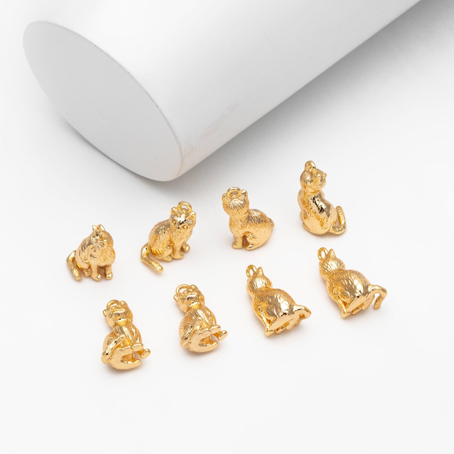 10pcs Shiny Gold/ Silver 3D Cat Charm, 15x8.5mm, Cat Pendant(GB-1685)