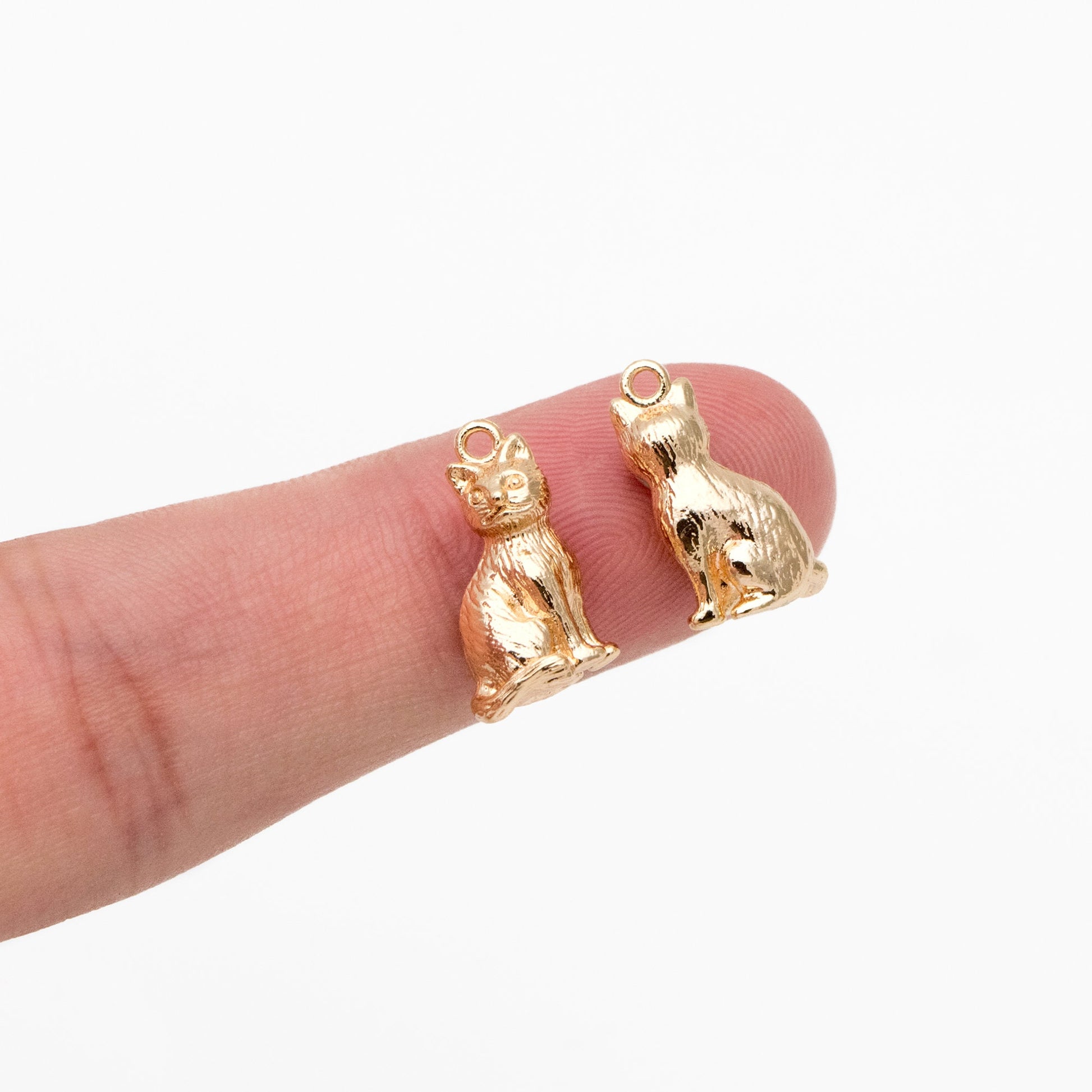 10pcs Shiny Gold/ Silver 3D Cat Charm, 15x8.5mm, Cat Pendant(GB-1685)