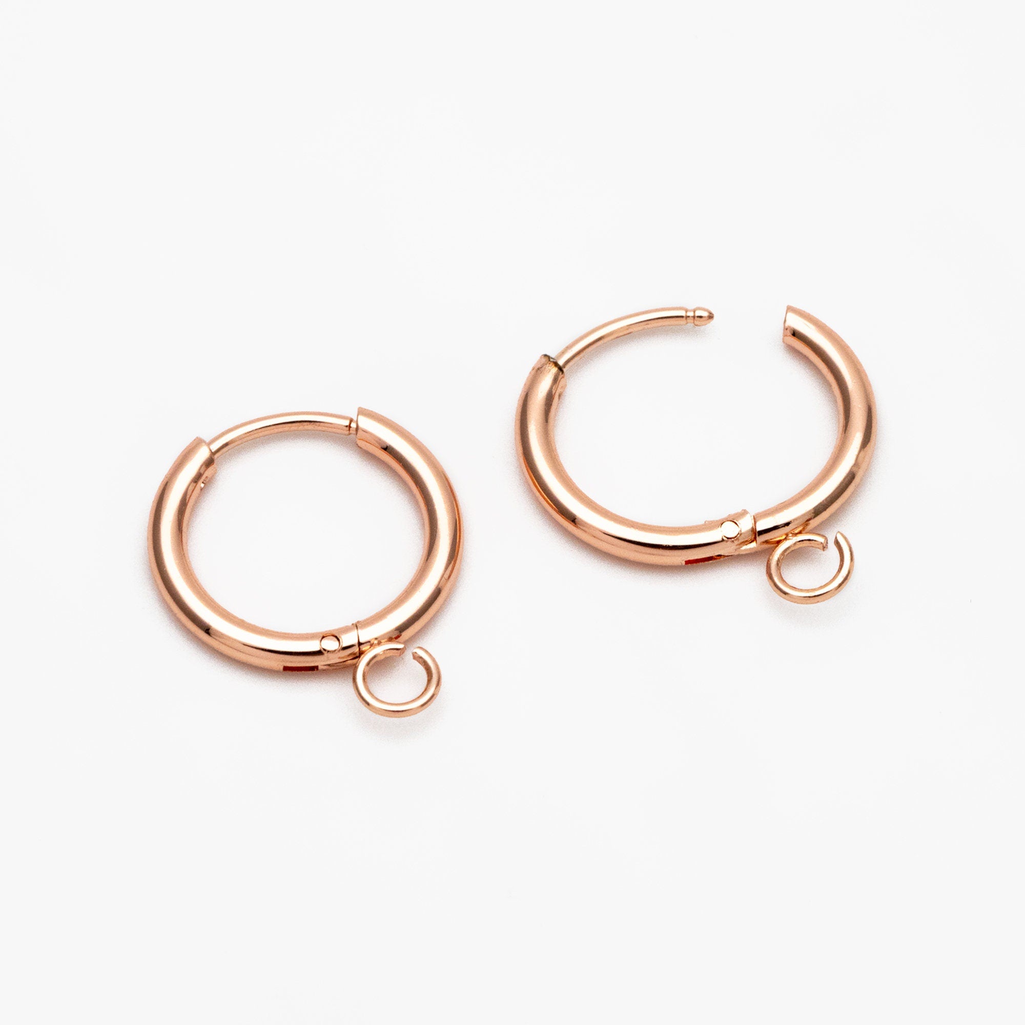 10pcs Huggie Hoop Earrings 14mm, Gold/ Rhodium/ Rose Gold plated over Stainless Steel, Minimalist Hoop Earrings with Loop (GB-2928)