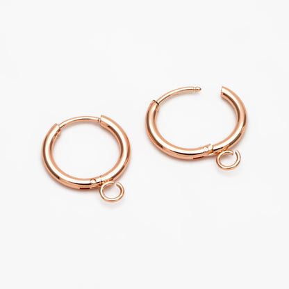 10pcs Huggie Hoop Earrings 14mm, Gold/ Rhodium/ Rose Gold plated over Stainless Steel, Minimalist Hoop Earrings with Loop (GB-2928)