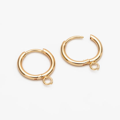 10pcs Huggie Hoop Earrings 14mm, Gold/ Rhodium/ Rose Gold plated over Stainless Steel, Minimalist Hoop Earrings with Loop (GB-2928)
