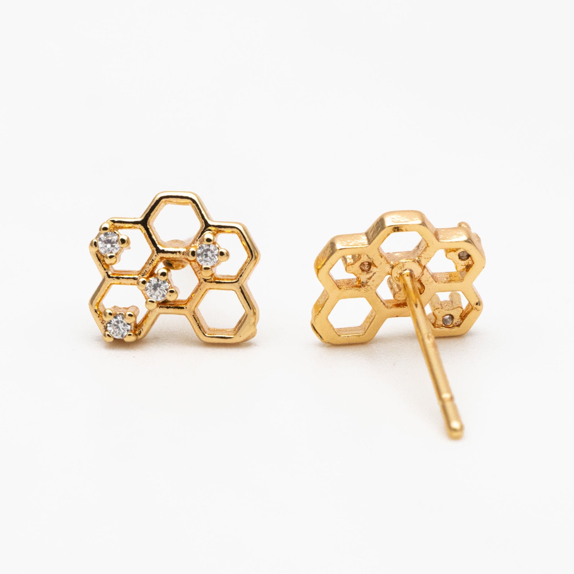 10pcs CZ Pave Gold Honeycomb Earring,Honey Comb Minimalist Earrings. Dainty Geometric earrings (GB-3896)