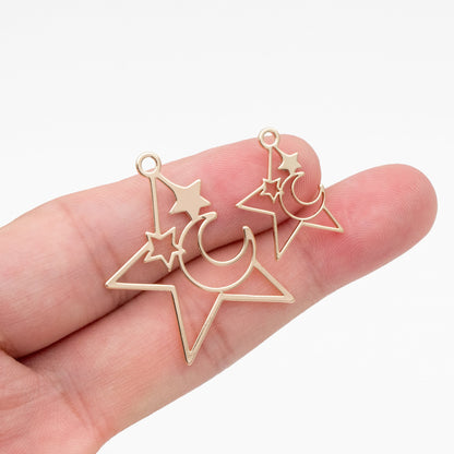 10pcs Gold Star Charm, Earring Findings, Jewelry Making, Diy Material, Jewelry Supplies (GB-2291)