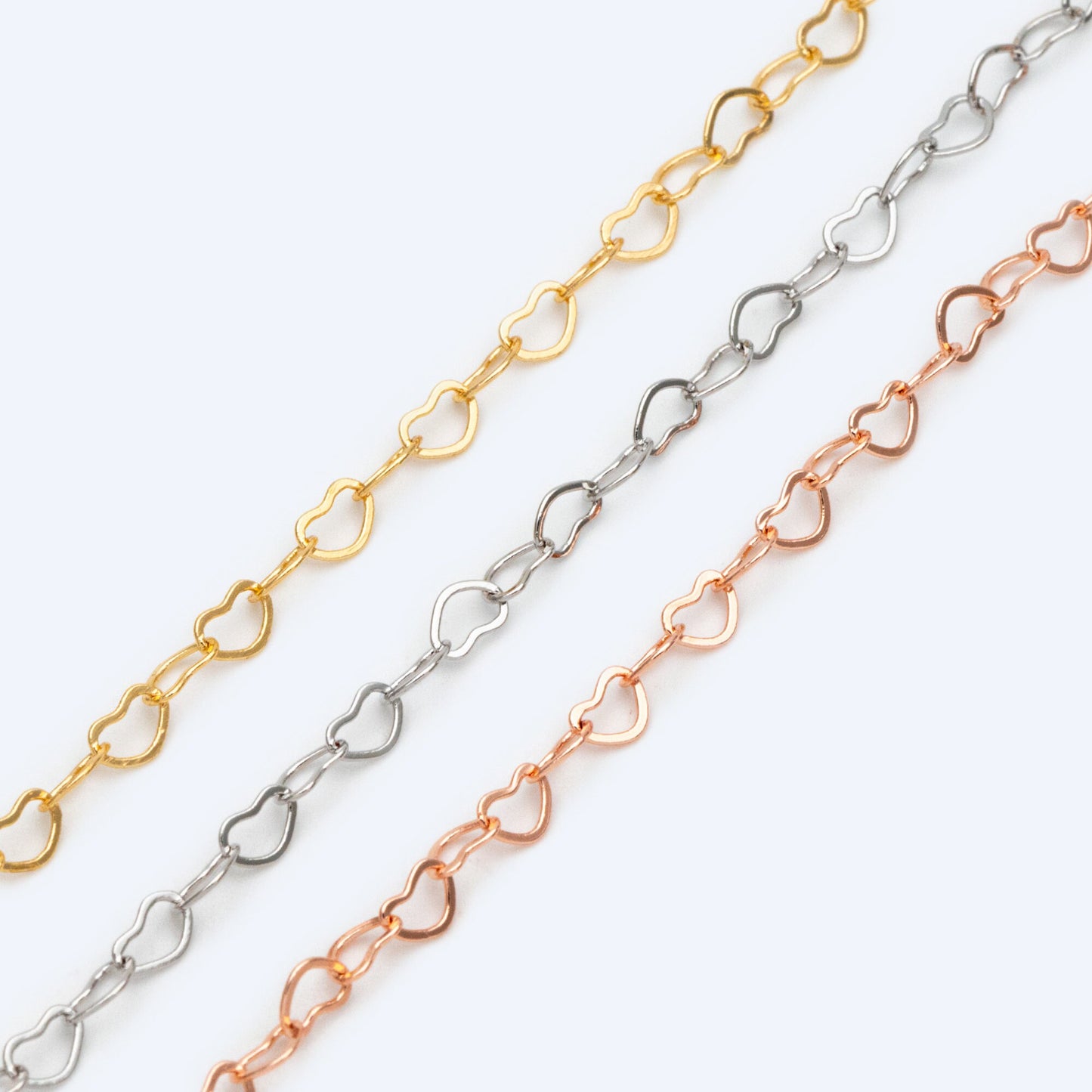 Gold/ Silver tone Heart Chains, Gold/ Rhodium/ Rose Gold plated Brass Designer Chain, 3.5mm Thin Decorative Chains (#LK-105)/ 1 Meter=3.3 ft