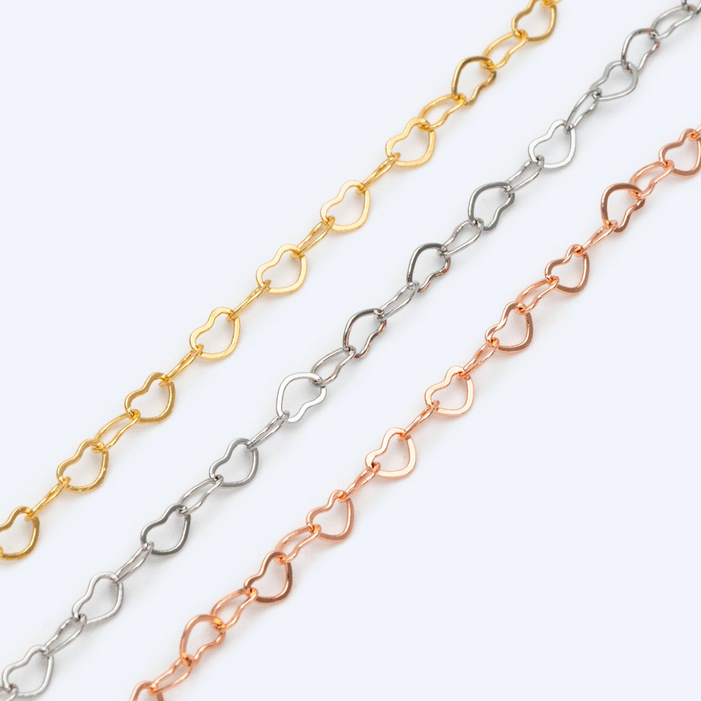 Gold/ Silver tone Heart Chains, Gold/ Rhodium/ Rose Gold plated Brass Designer Chain, 3.5mm Thin Decorative Chains (#LK-105)/ 1 Meter=3.3 ft