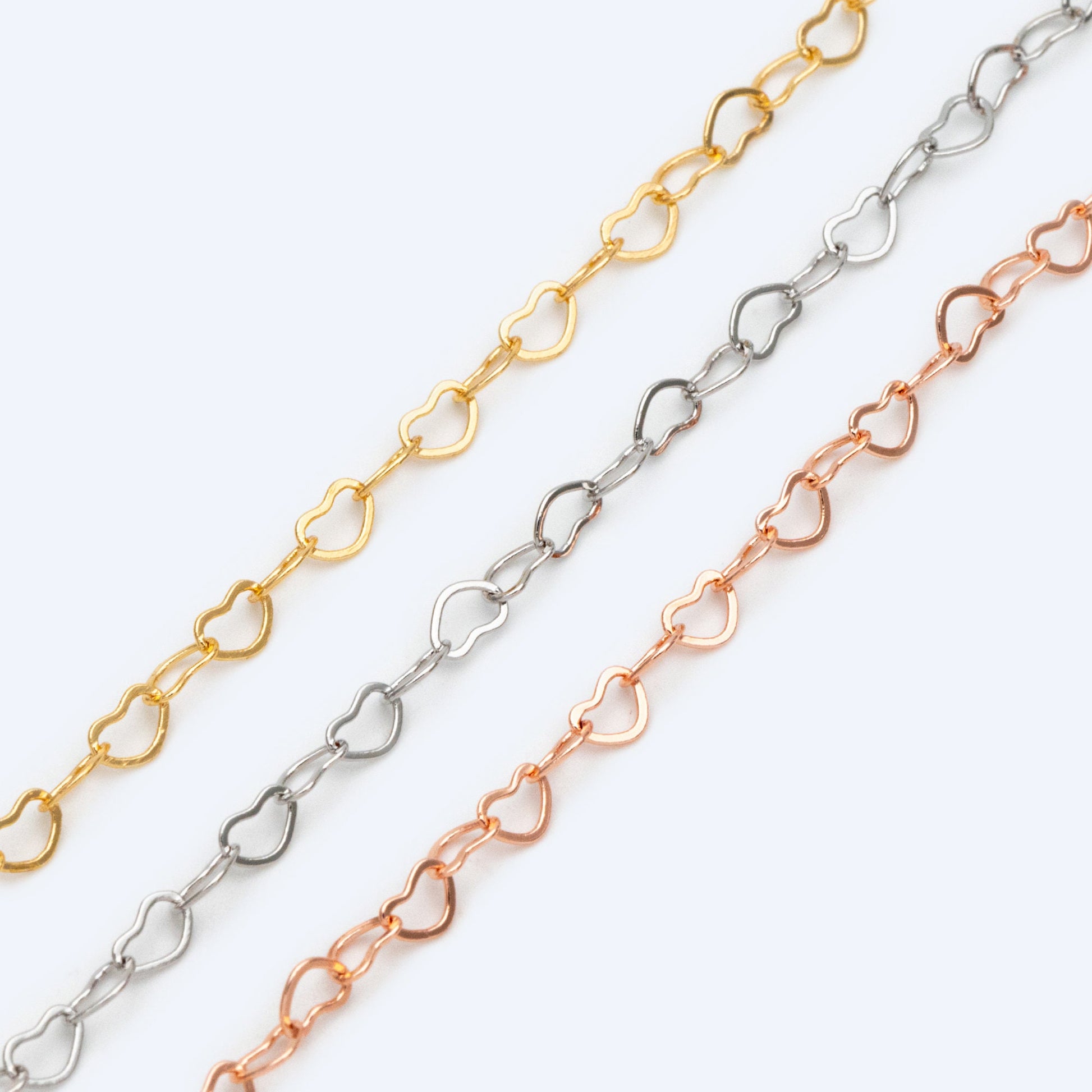 Gold/ Silver tone Heart Chains, Gold/ Rhodium/ Rose Gold plated Brass Designer Chain, 3.5mm Thin Decorative Chains (#LK-105)/ 1 Meter=3.3 ft